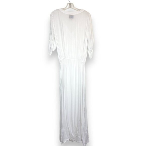 Beach Swimsuit Coverup Shirt Dress White Maxi Long Button Up Drawstring Small - Picture 3 of 11